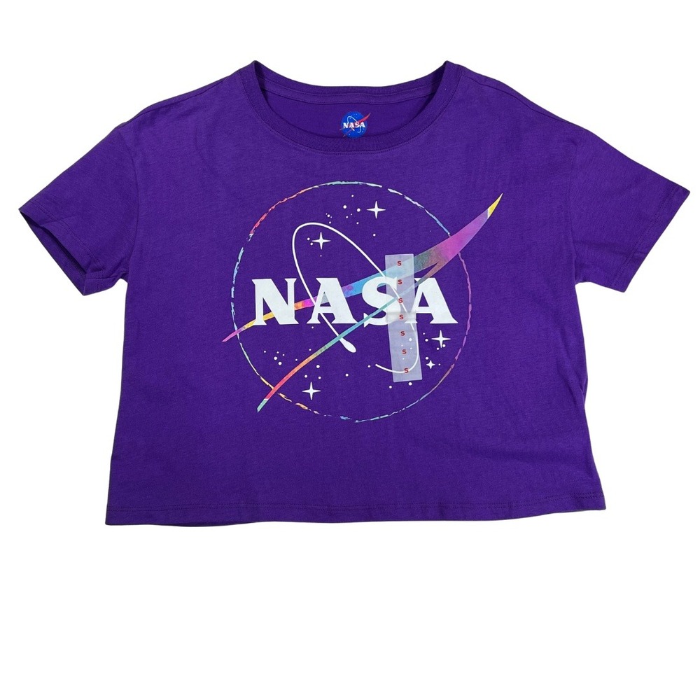 NASA Crop Top Purple Womens Small NWT Graphic Logo Space T Shirt